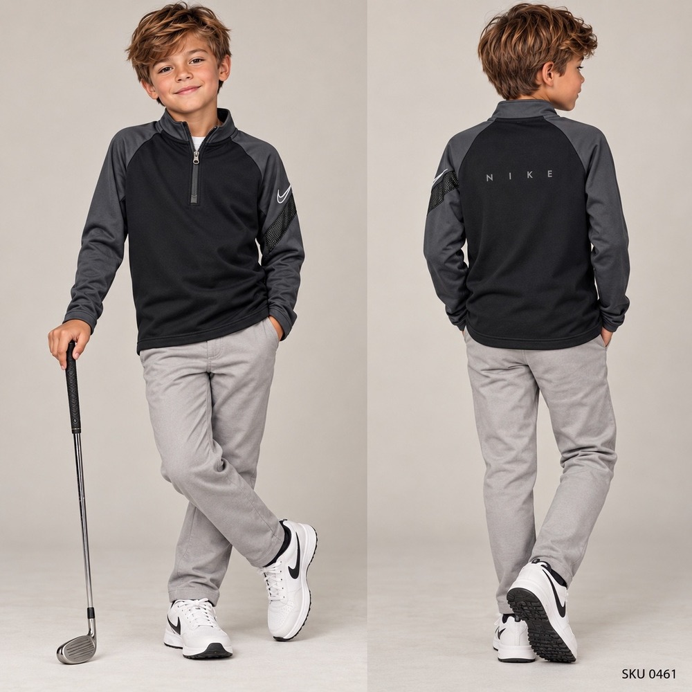 Nike Kids Dri-FIT Quarter Zip Pullover Black Gray Athletic Shirt XS